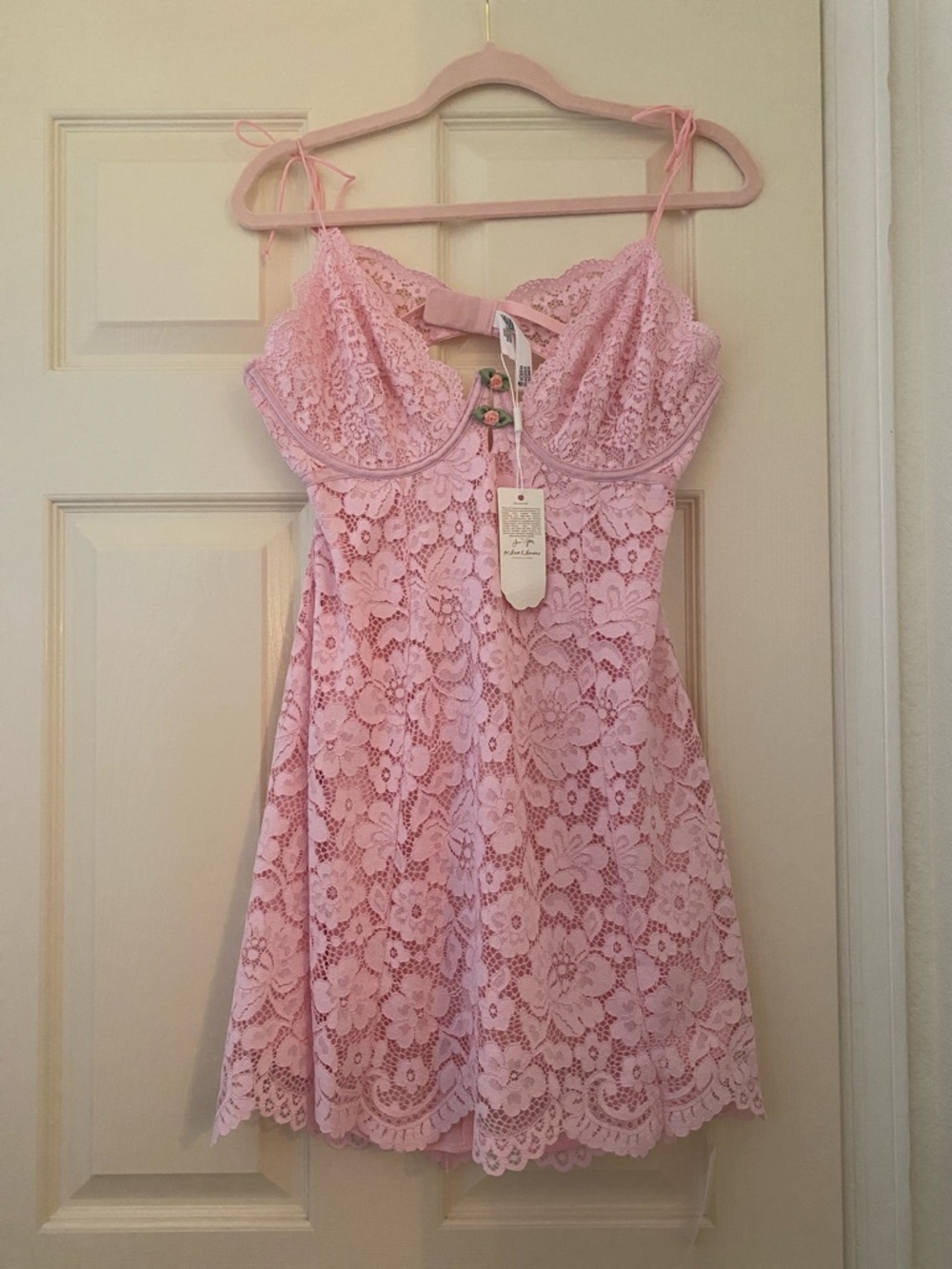 NWT For Love And Lemons Creamsicle Pink Lace Slip Dress